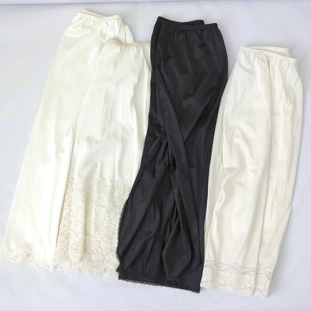 4 VTG Women's Skirt Slips White Black Scallop Lace Vanity Fair Warner's Lorraine